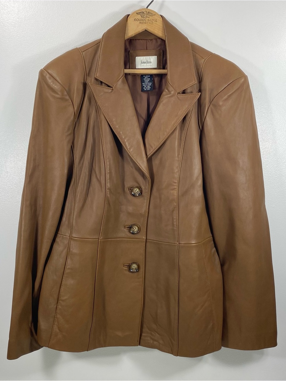 Neiman Marcus Exclusive Rich British Tan Lamb Leather Tailored Blazer Jacket XL